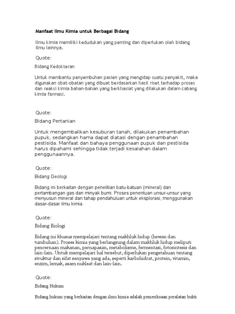 Manfaat Ilmu Kimia Untuk Berbagai Bidang | PDF