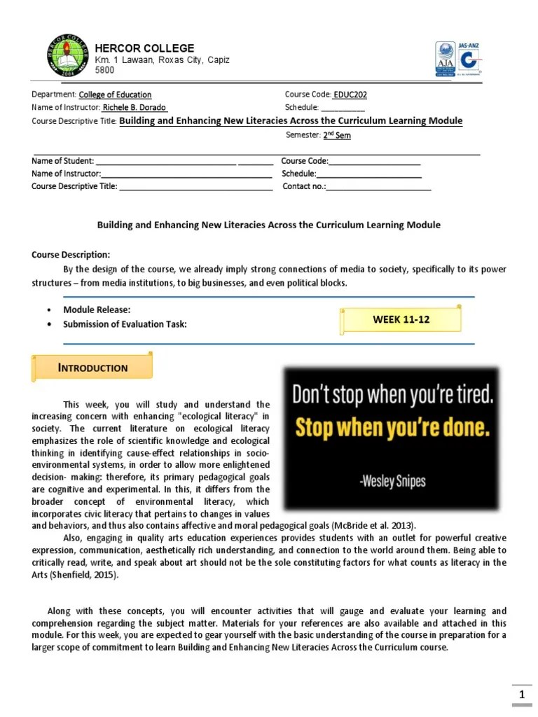 Module 6 Building And Enhancing New Literacies Across The Curriculum Autosaved PDF | PDF