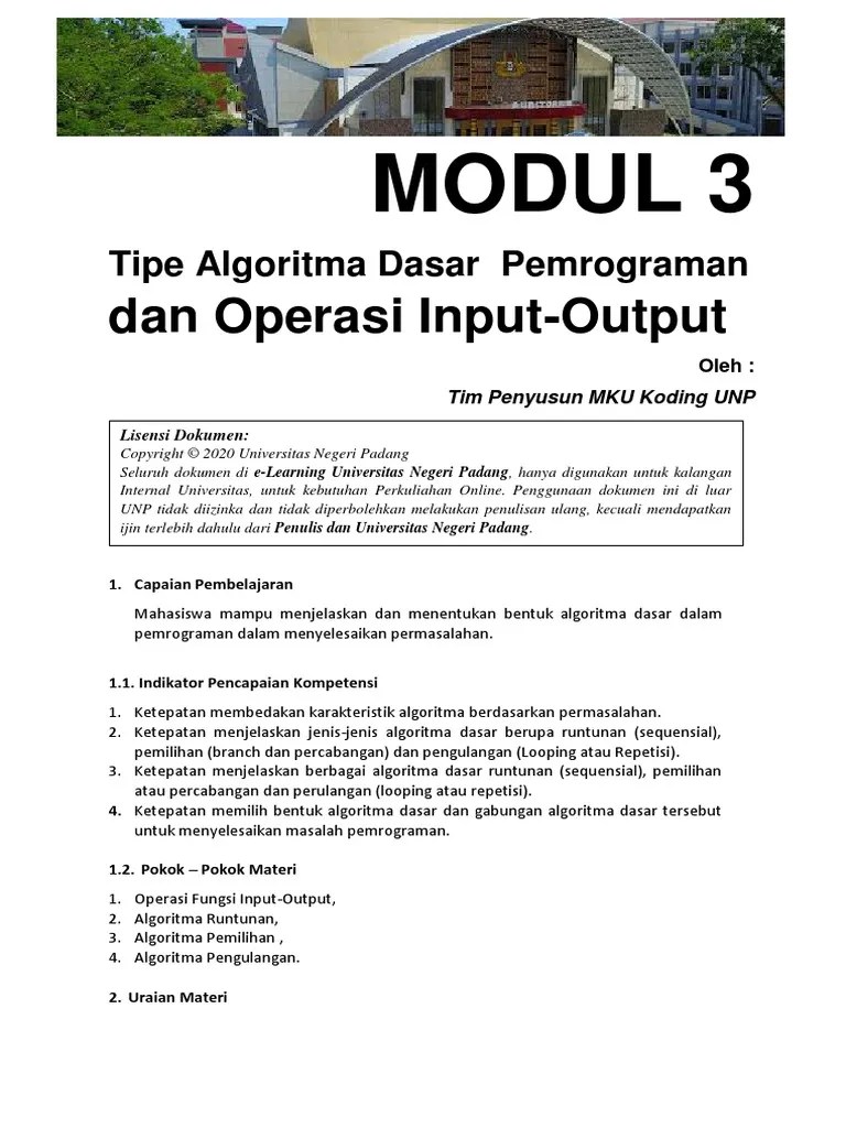 Modul 3 - TipeAlgoritmaDasar-InputOutput - Runtunan-01 PDF | PDF