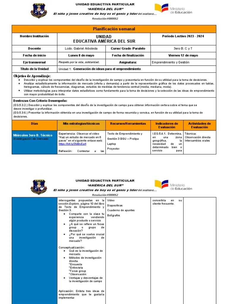 SEMANA 1-2 Emprendimiento 3ro BGU | PDF