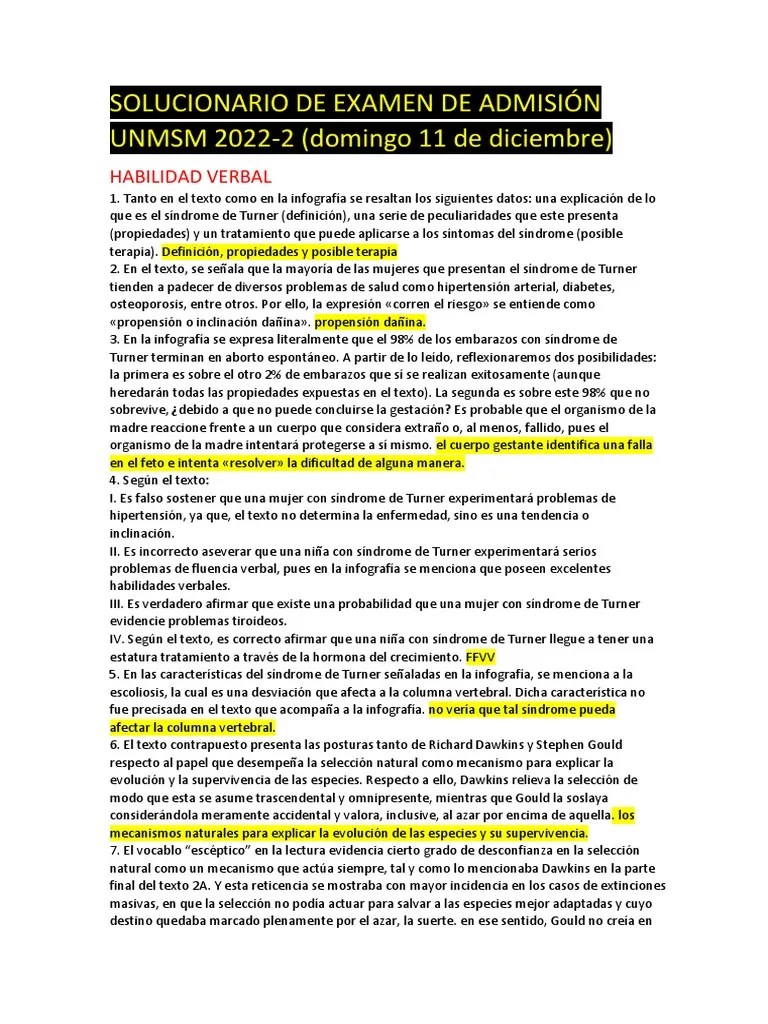 SOLUCIONARIO DE EXAMEN DE ADMISIÓN UNMSM 2022-2 (Domingo 11 De ...