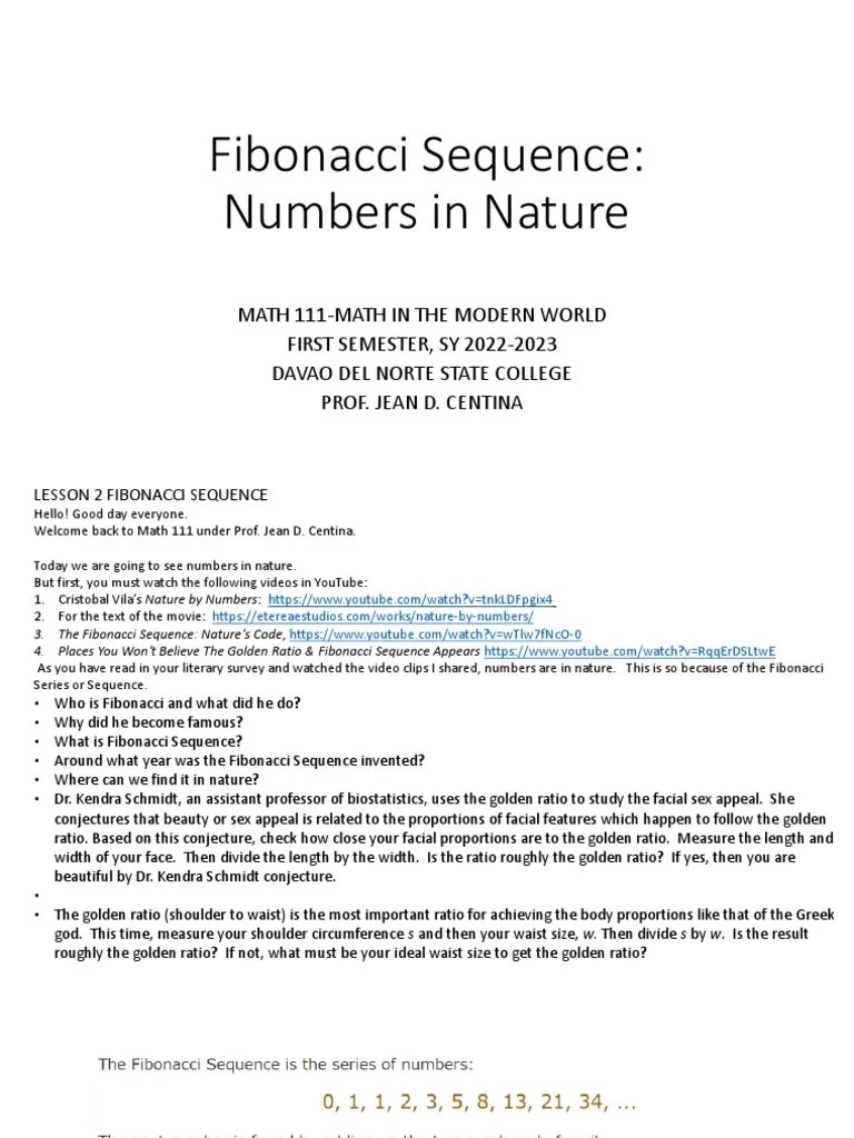 Fibonacci Sequence Numbers In Nature PDF | PDF
