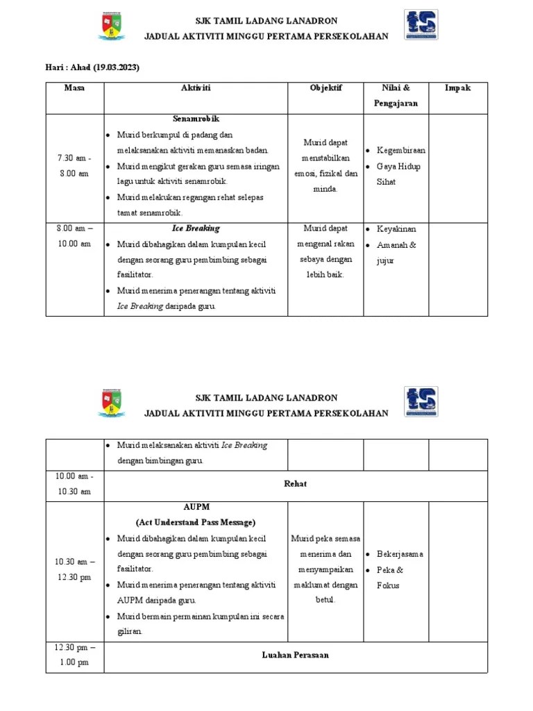 Rancangan Pengajaran Minggu 1 Edited 2023 | PDF