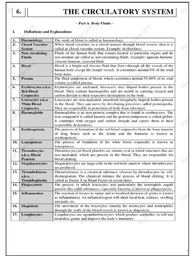 ResPaper ICSE BIOLOGY THE CIRCULATORY SYSTEM NOTES | PDF | Heart ...