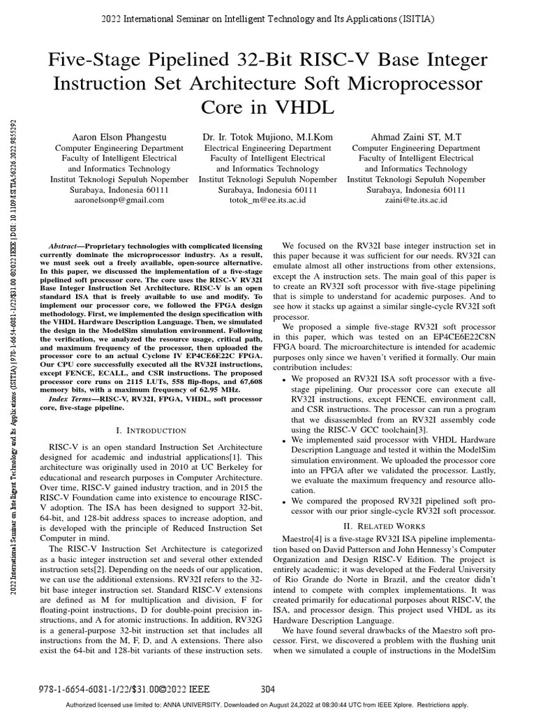 Five-Stage Pipelined 32-Bit RISC-V Base Integer Instruction Set ...
