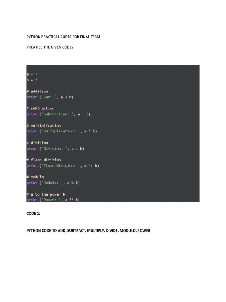 Python Programming Code For Practice | PDF | Teaching Methods & Materials