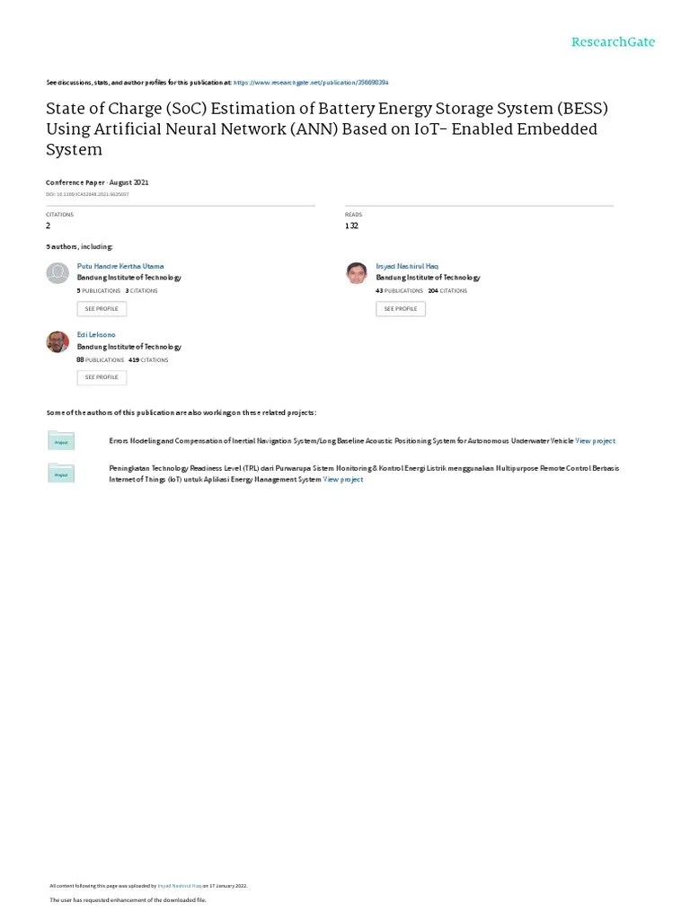 State Of Charge SoC Estimation Of Battery Energy Storage System BESS Using Artificial Neural ...