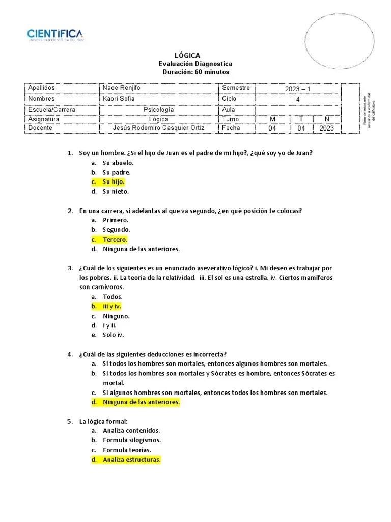 Evaluación Diagnostica - ED-1 PDF | PDF | Falacia | Pensamiento