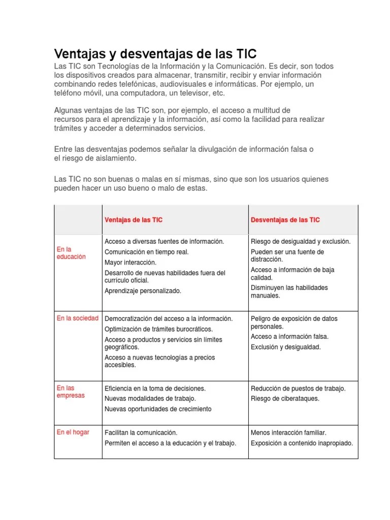 Ventajas Y Desventajas De Las TIC | PDF | Informática