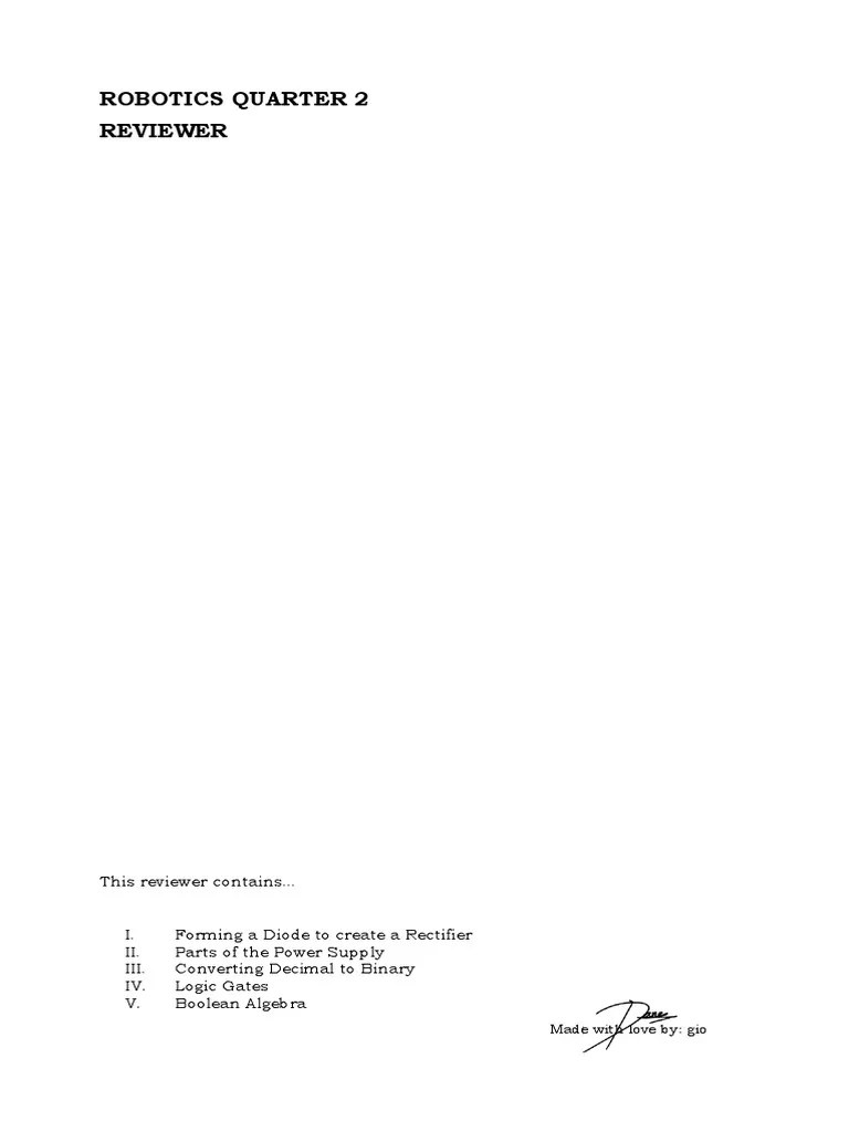 Grade 9 Robotics Reviewer Quarter 2 PDF | PDF | Rectifier | Logic Gate