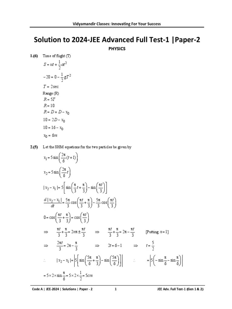 2024-JEE Advanced Full Test-1 - Paper-2 - Solutions PDF | PDF | Tangent ...