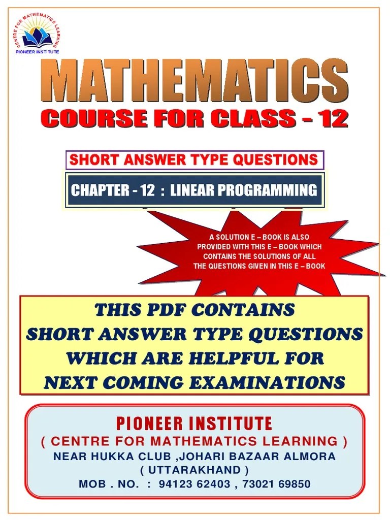 Chapter 12 (Linear Programming Saq) E Book | PDF | Linear Programming ...