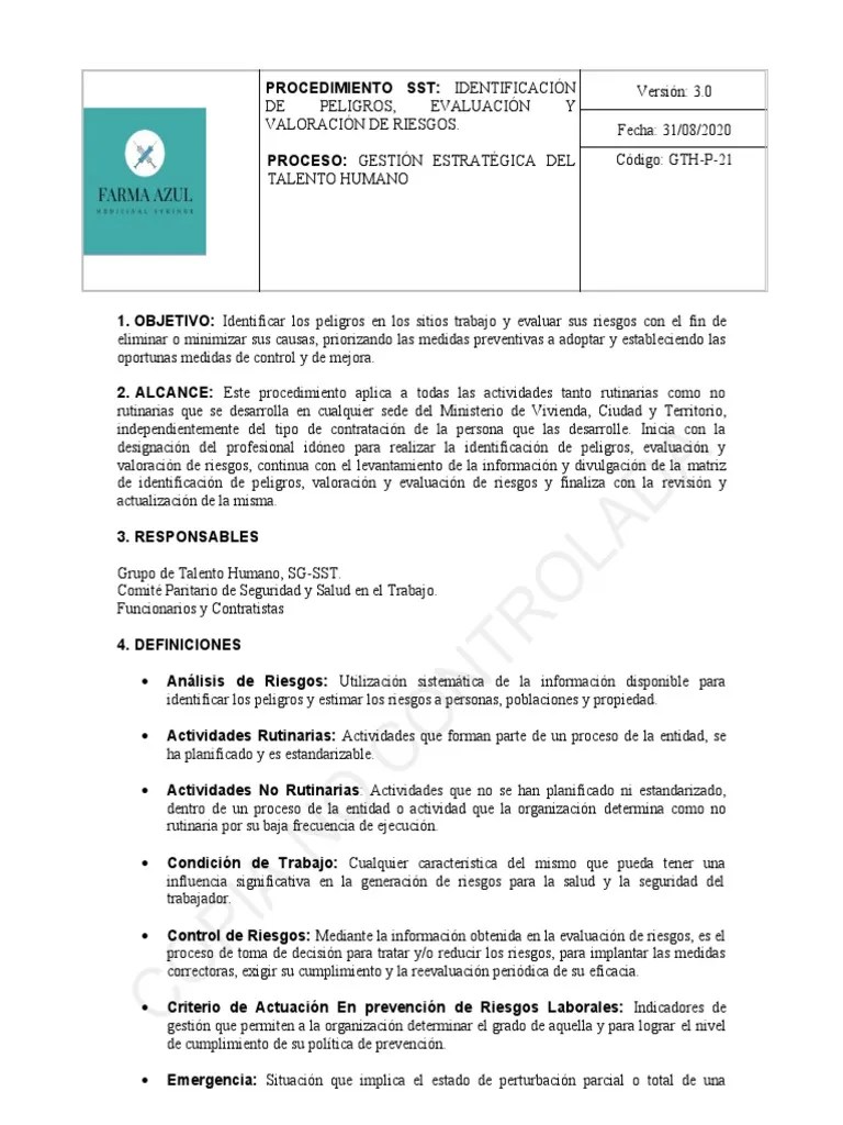 Identificación De Peligros, Evaluación Y Valoración De Riesgos | PDF | Riesgo | Evaluación