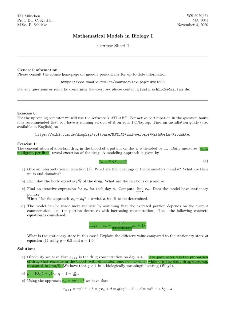 1 Biomath | PDF | Steady State | Applied Mathematics