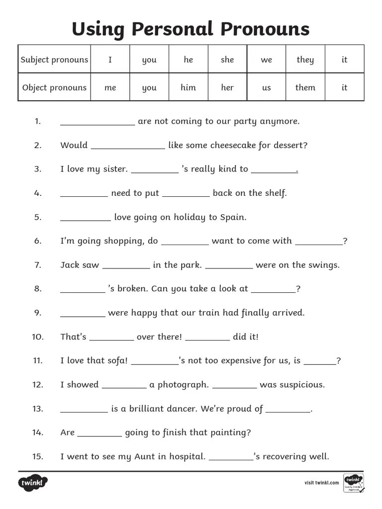 T L 4017 Personal Pronouns Worksheet - Ver - 7 | PDF