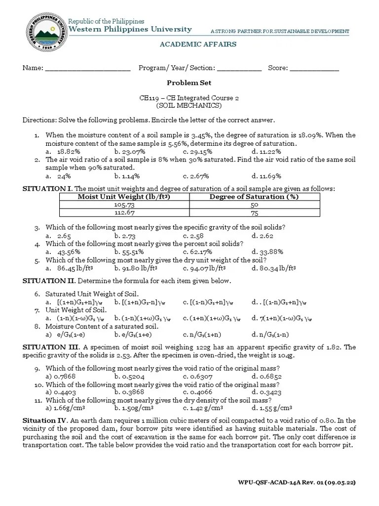 Problem Set Soil Mechanics PDF | PDF | Density | Natural Materials