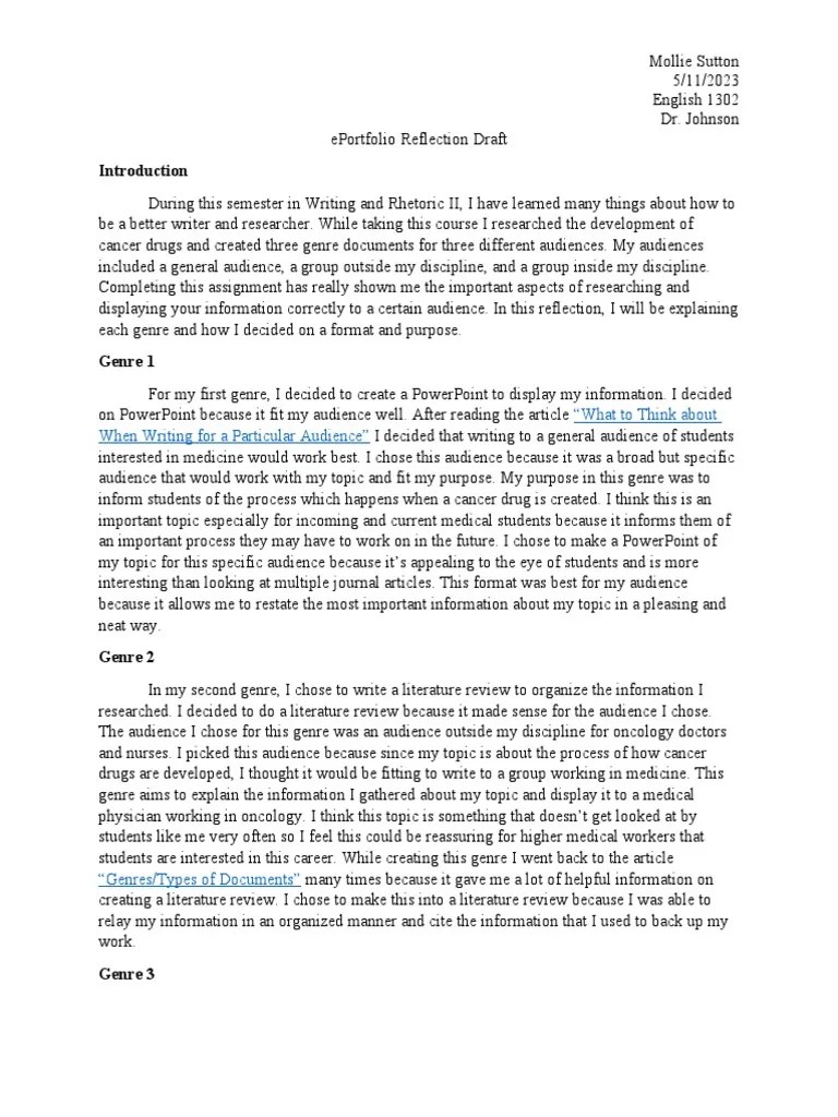 Eportfolio Reflection Final | PDF | Genre | Physician