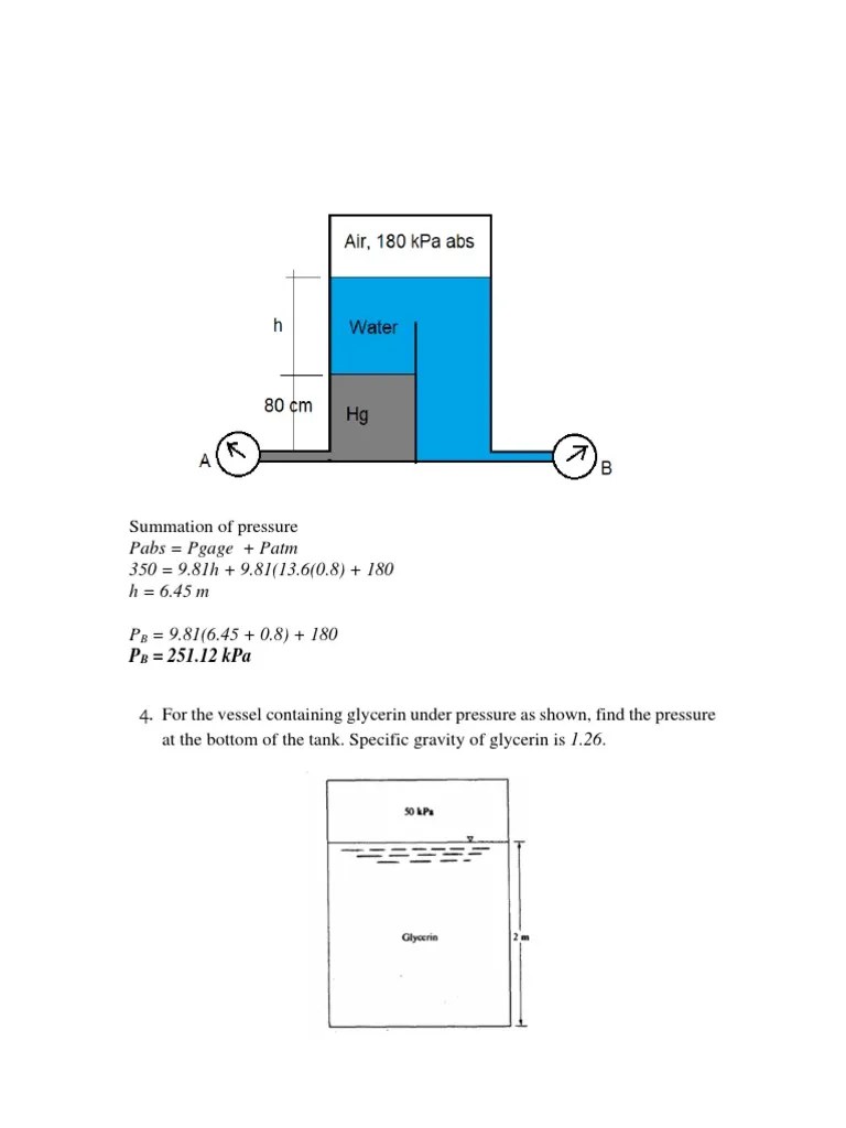 Pressure Calculations And Problems Solved | PDF | Pressure | Pressure ...