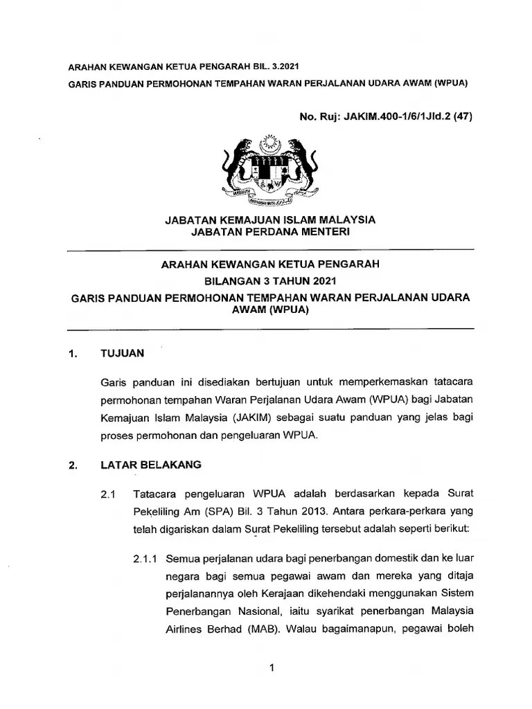 Garis Panduan Permohonan Tempahan Waran Perjalanan Udara Awam Wpua PDF | PDF