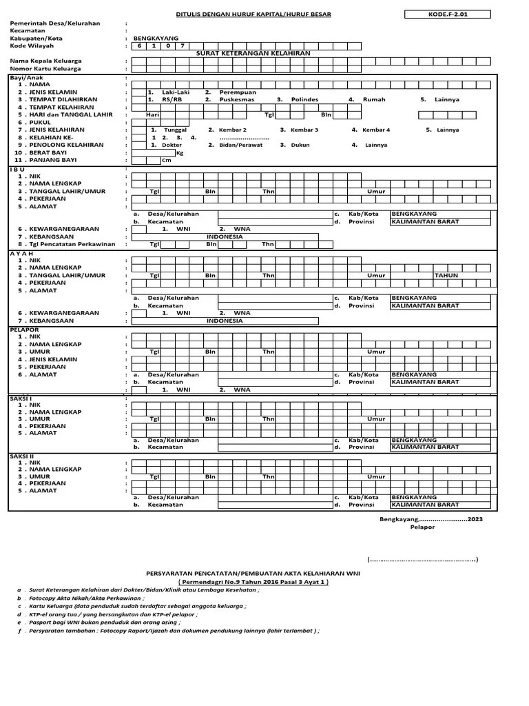 Formulir Akte Kelahiran F-2 - 01 | PDF