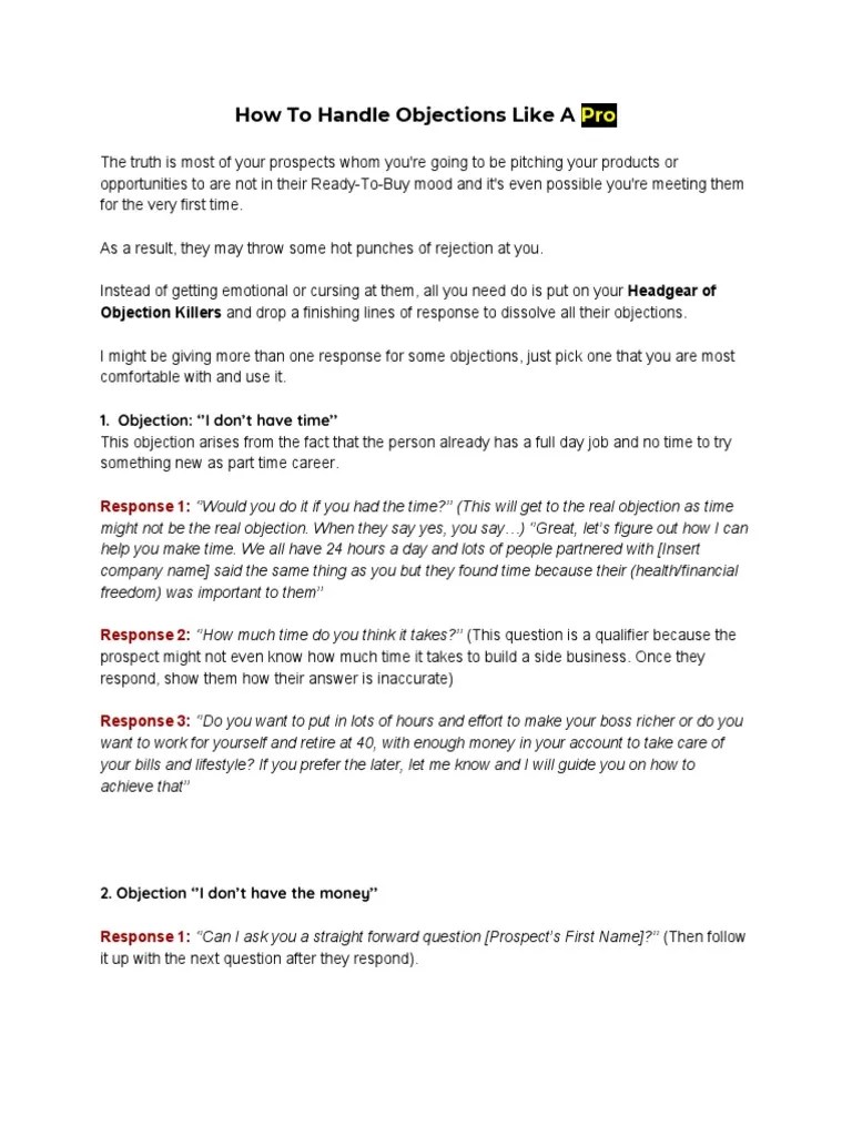How To Handle Objections Like A Pro | PDF