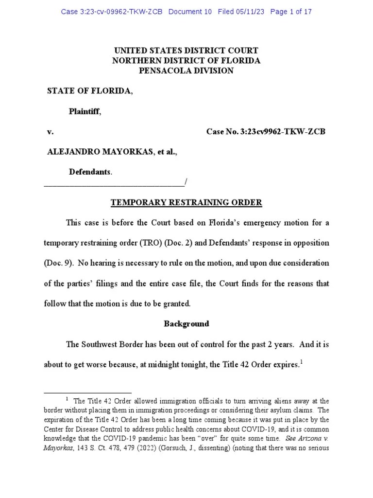 Temporary Restraining Order | PDF | Injunction | United States Border ...