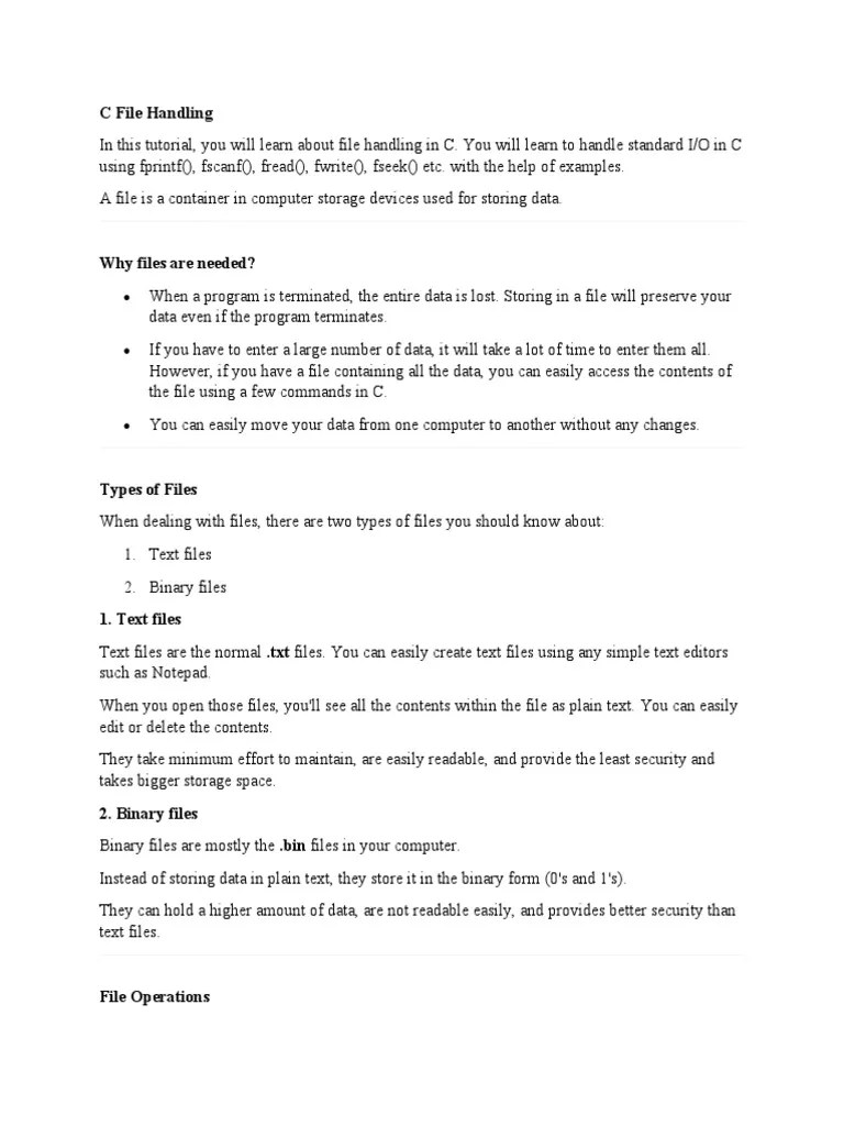 C File Handling Notes | PDF | Foreign Language Studies | Computers