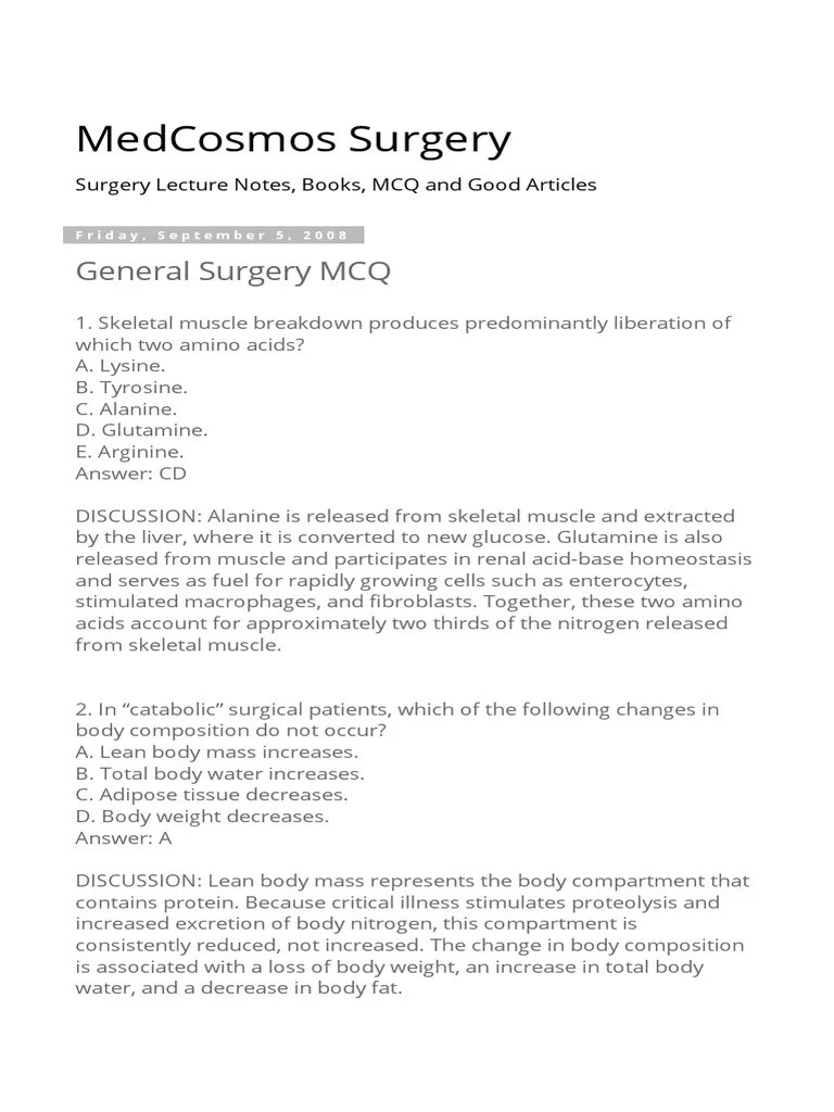 General Surgery MCQ | PDF | Coagulation | Shock (Circulatory)
