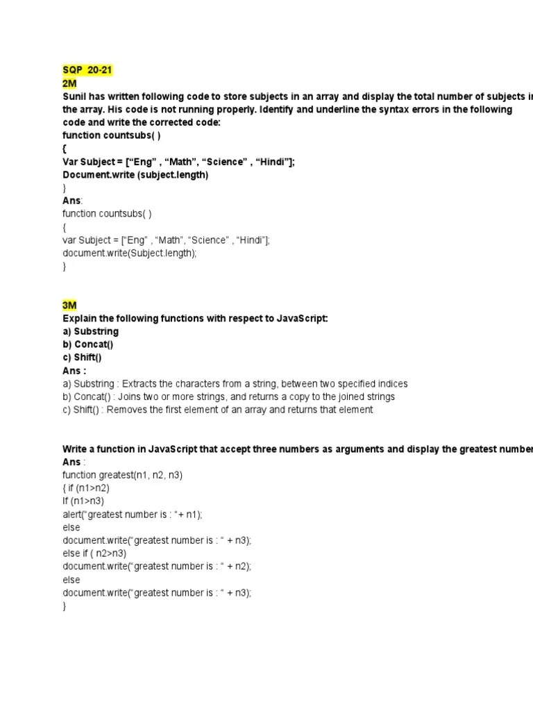 Javascript Borad Paper Questions | PDF | Java Script | String (Computer ...