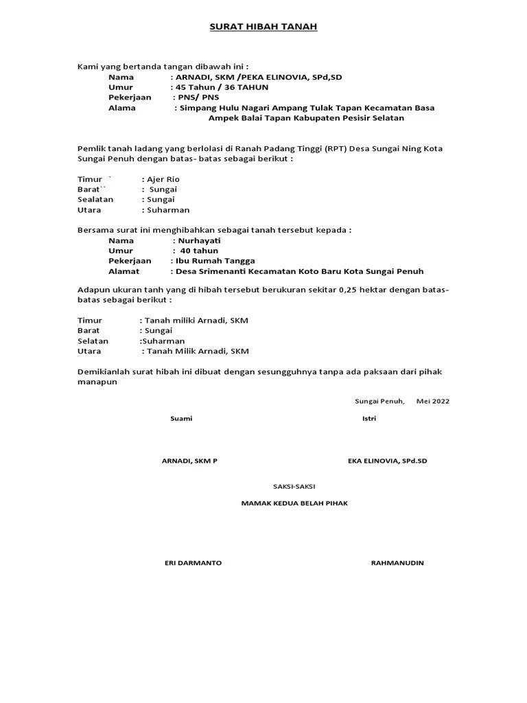 Surat Hibah Tanah | PDF