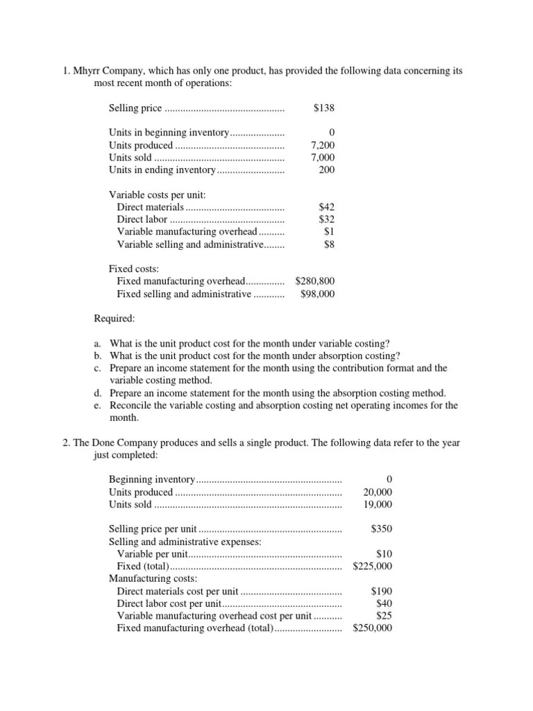 Variable Costing Activity | PDF | Business | Computers