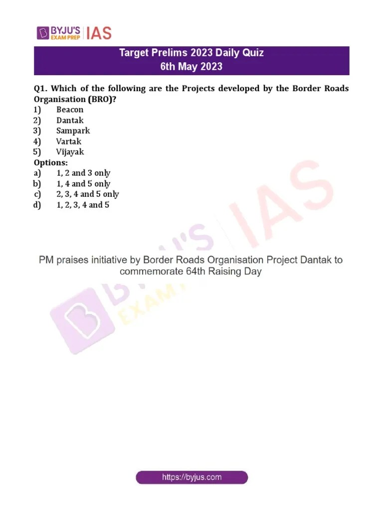 BYJUS Exam Prep IAS Daily Quiz 6 May 2023 PDF | PDF