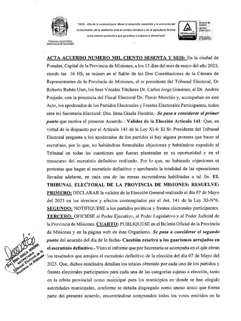 Elecciones Generales 2023 En Misiones: Resultados Del Escrutinio Definitivo | PDF | Métodos De ...