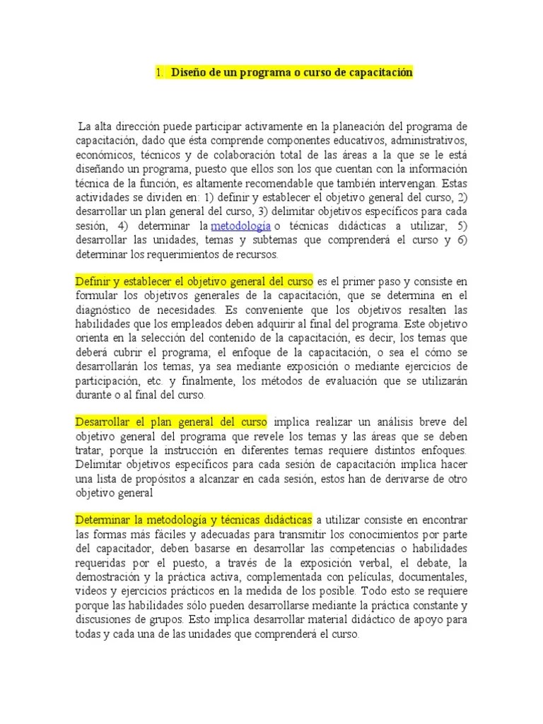 Diseño De Un Programa O Curso De Capacitación | PDF | Aprendizaje ...