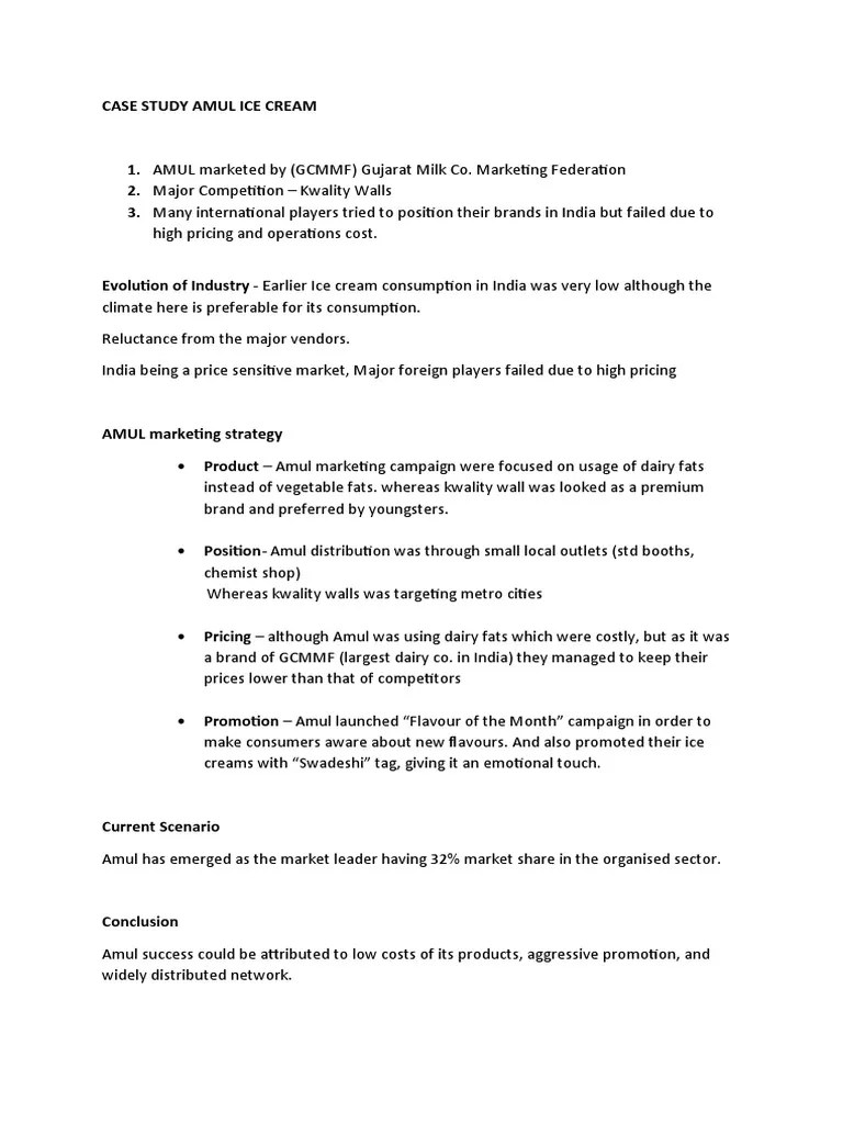 Case Study Amul Ice Cream | PDF