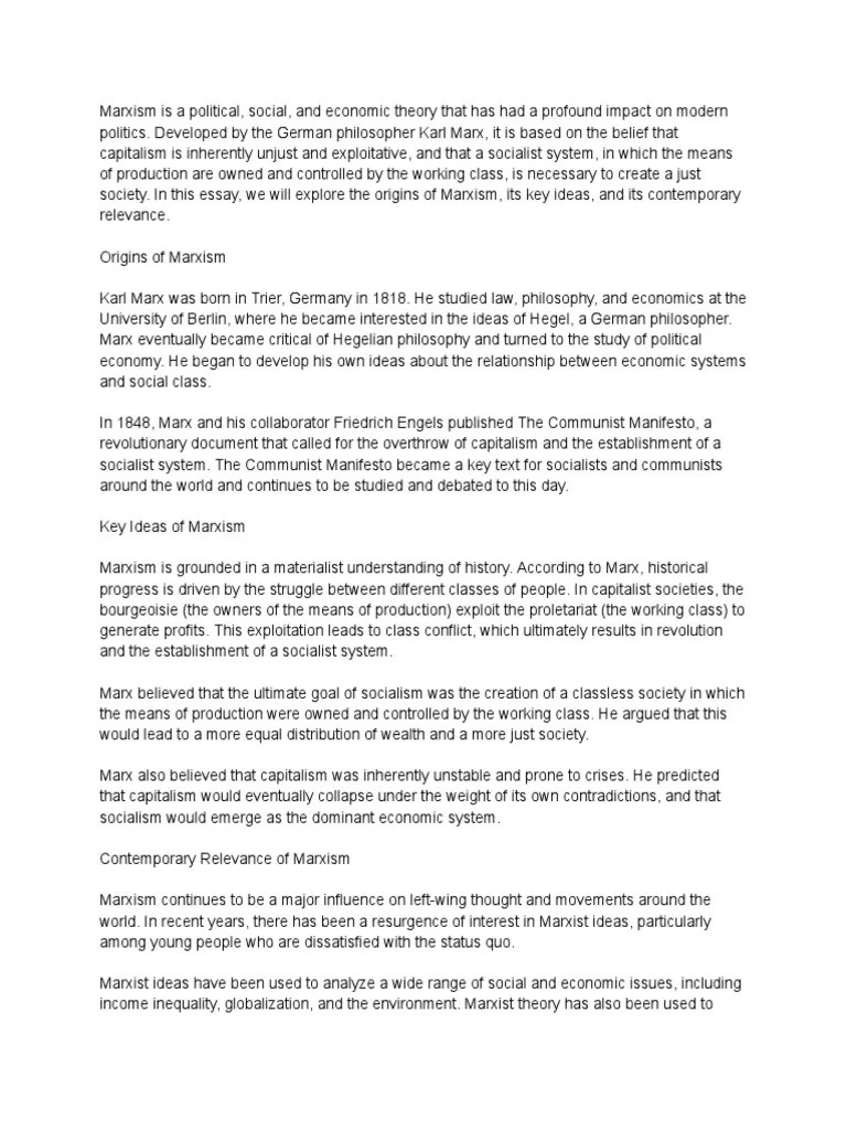 An Introduction To Marxism - Its Origins, Key Ideas, And Contemporary Relevance | PDF | Marxism ...