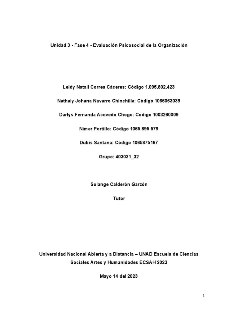 Unidad 3 - Fase 4 - Evaluación Psicosocial De La Organización | PDF | Comunicación | Gestión De ...