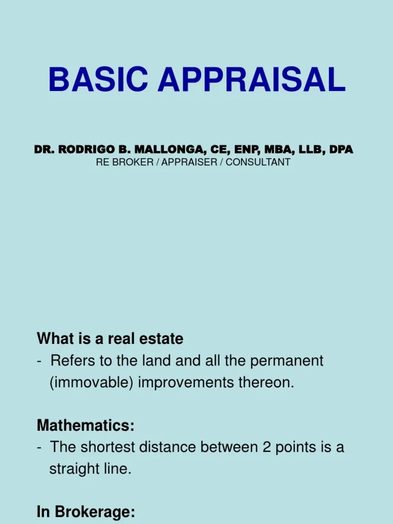 3 Basic Appraisal | PDF | Real Estate Appraisal | Market Value