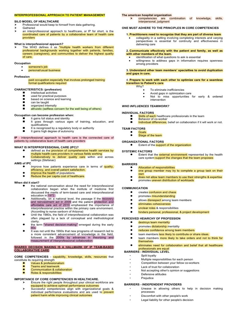 Interprofessional Approach To Patient Management M1 | PDF