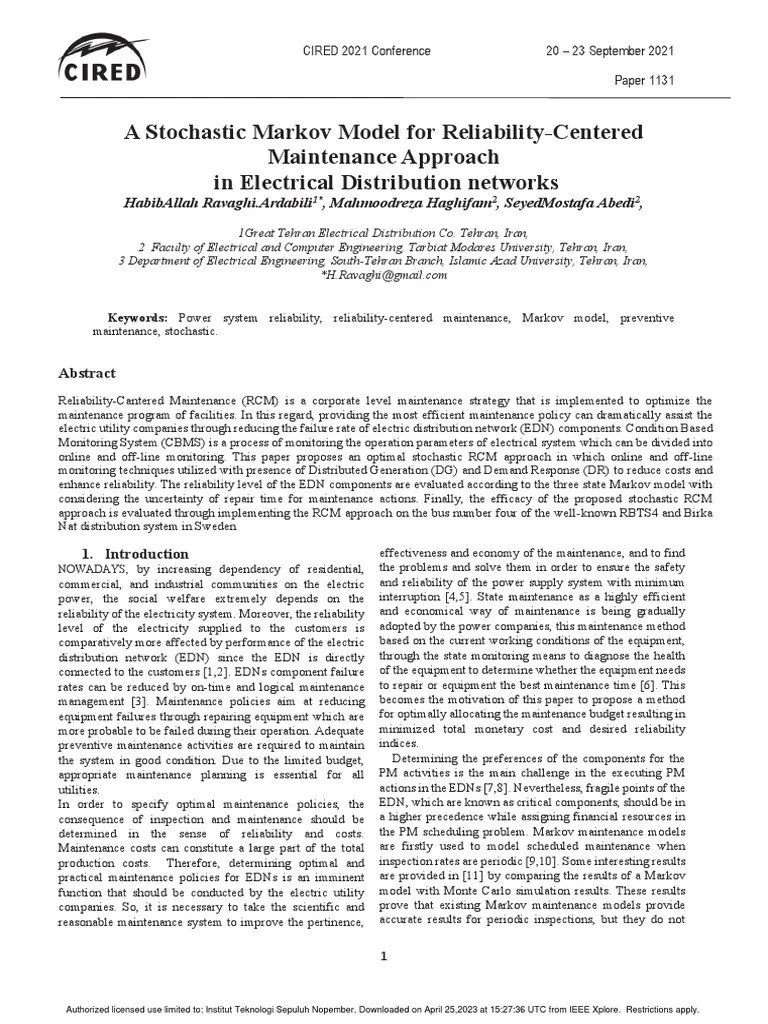 A Stochastic Markov Model For Reliability-Centered Maintenance Approach ...