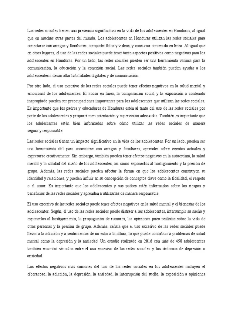 Las Redes Sociales En La Vida De Los Adolescentes En Honduras | PDF ...