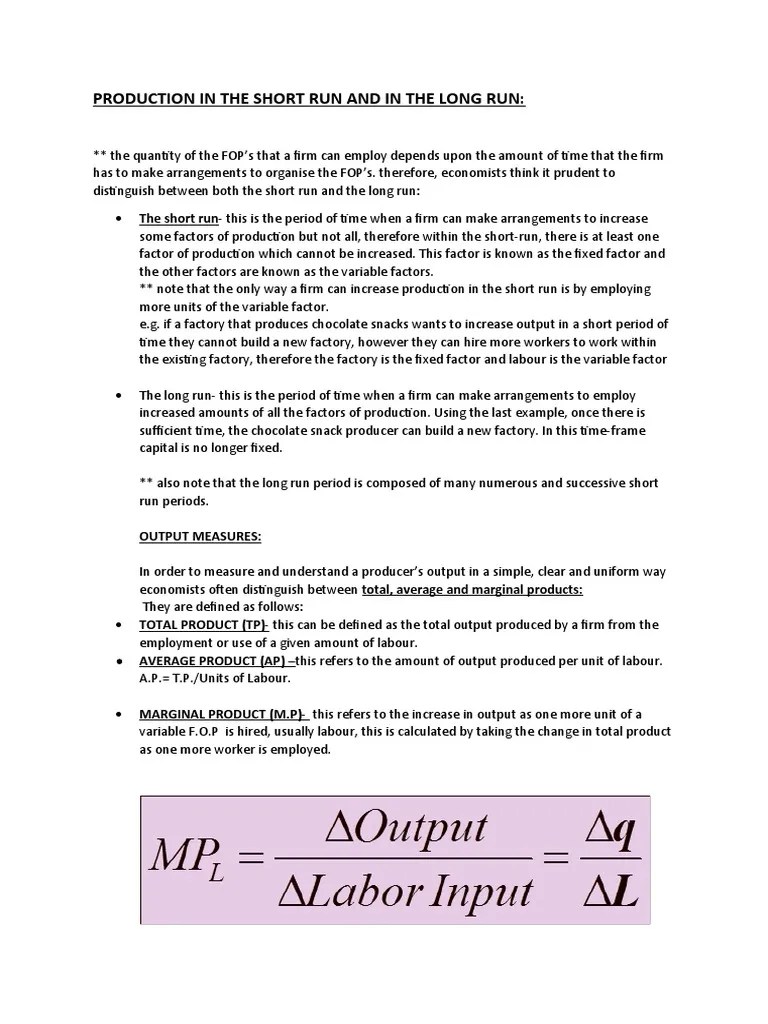 Production In The Short Run And In The Long Run | PDF | Labour ...