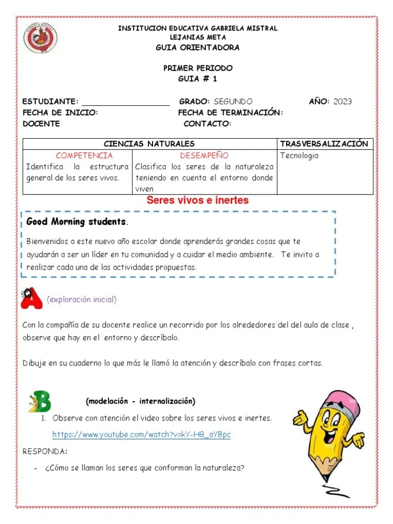 GRADO 2. GUIA 1. Seres Vivos E Inertes 1 PERIODO | PDF | Naturaleza | Ciencias De La Tierra