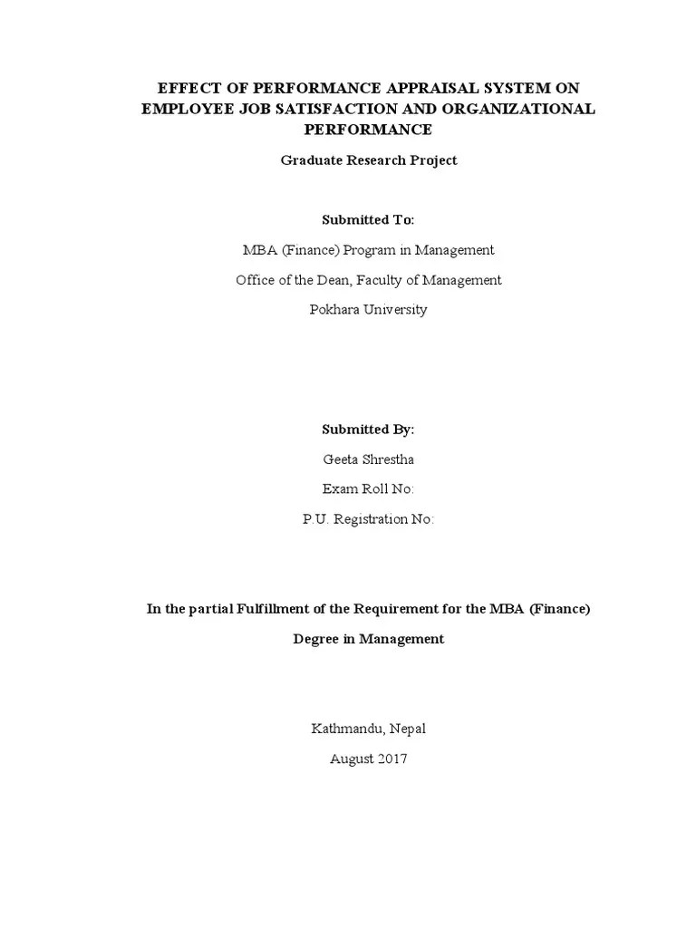 Performance Appraisal On Employee Job Satisfaction | PDF | Performance Appraisal | Job Satisfaction