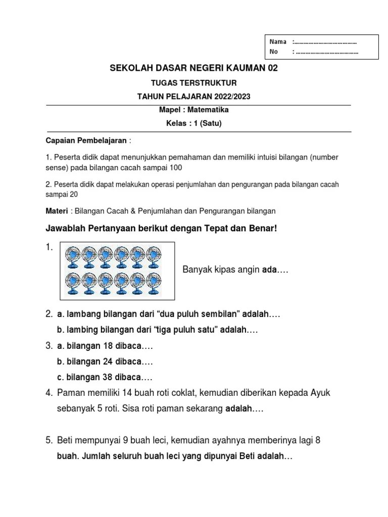 Soal Matematika Kelas 1 IKM Semester 1 | PDF