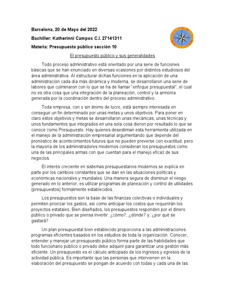 El Presupuesto Público Y Sus Generalidades | PDF | Presupuesto ...