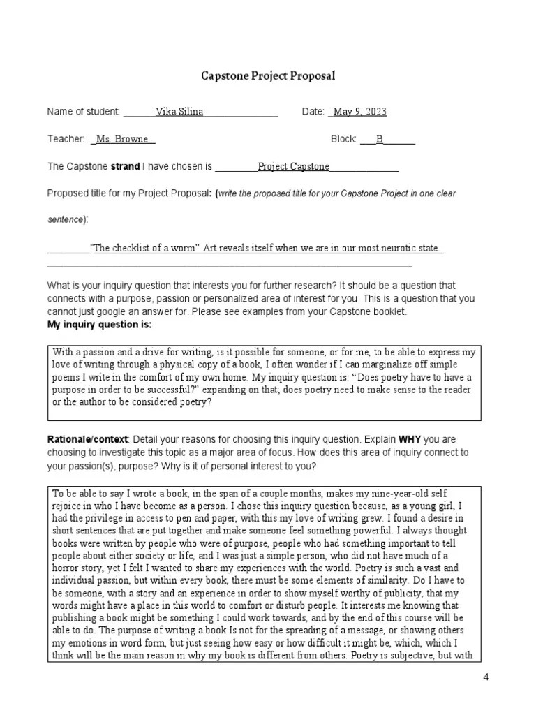 Capstone Project Proposal Final Student Fillable 1 | PDF