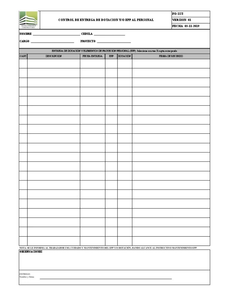 Control De Entrega De Dotacion Y - O Epp Al Personal | PDF