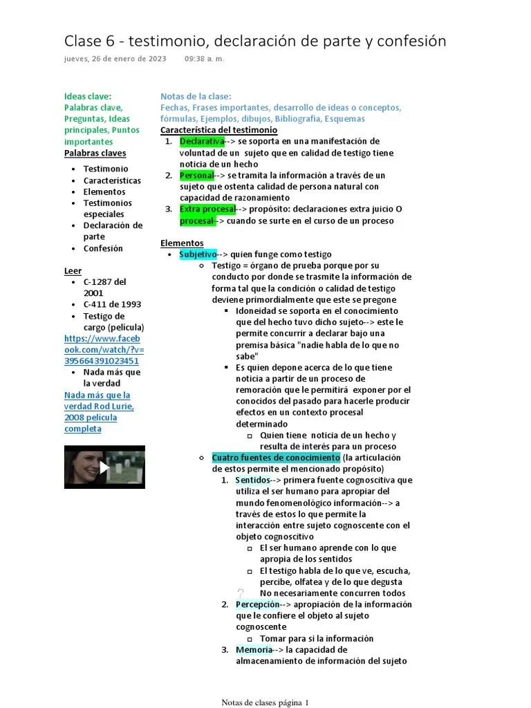 Clase 6 - Testimonio, Declaración De Parte Y Confesión | PDF