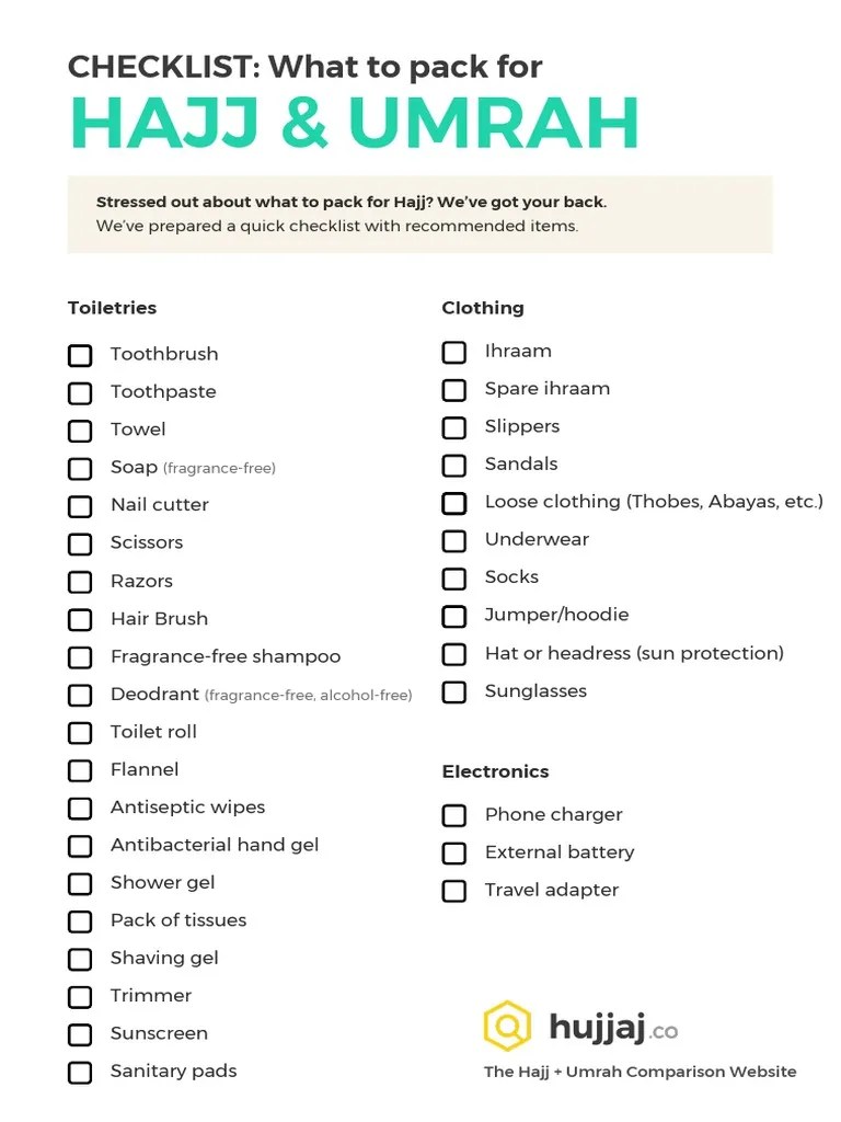 Hajj Umrah Checklist | PDF | Hajj | Domestic Implements